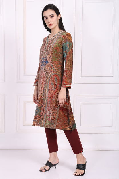 Maroon Paisley Embellished Straight Kurta