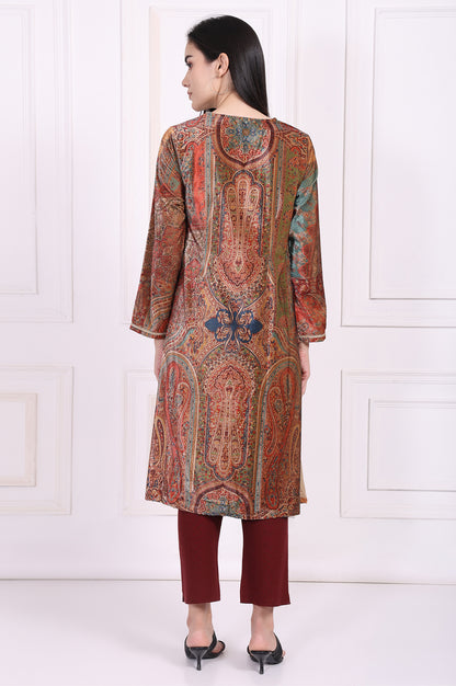 Maroon Paisley Embellished Straight Kurta