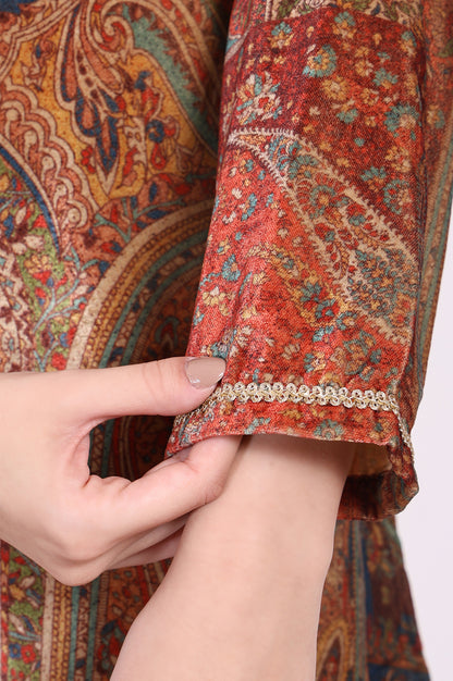 Maroon Paisley Embellished Straight Kurta