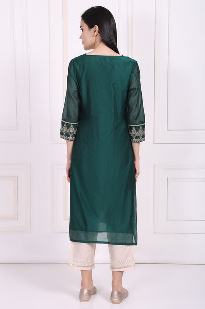 Green Embroidered Straight Kurta