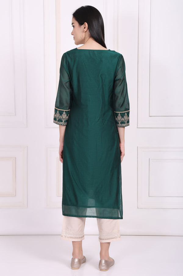 Green Embroidered Straight Kurta