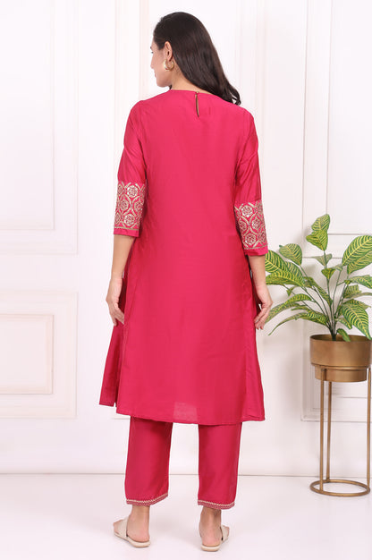 Pink Solid Metallic Embroidered Straight Kurta