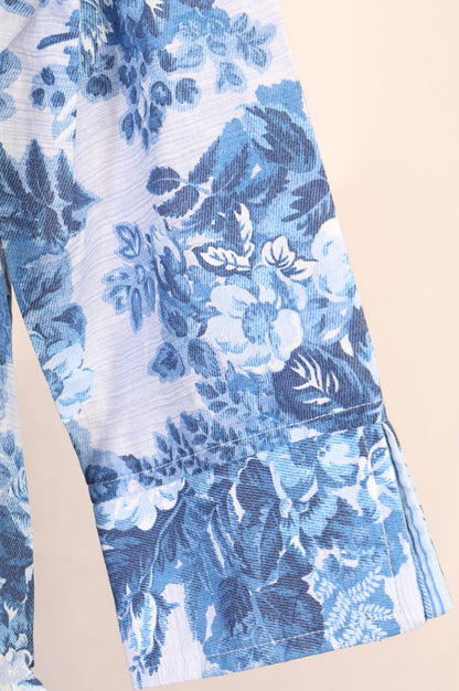 Blue Floral Printed Buttons Pure Cotton Straight Kurta