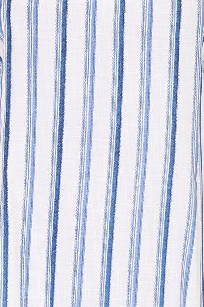 White Striped Floral Printed Noodle Straps Rayon A-line Western Dress