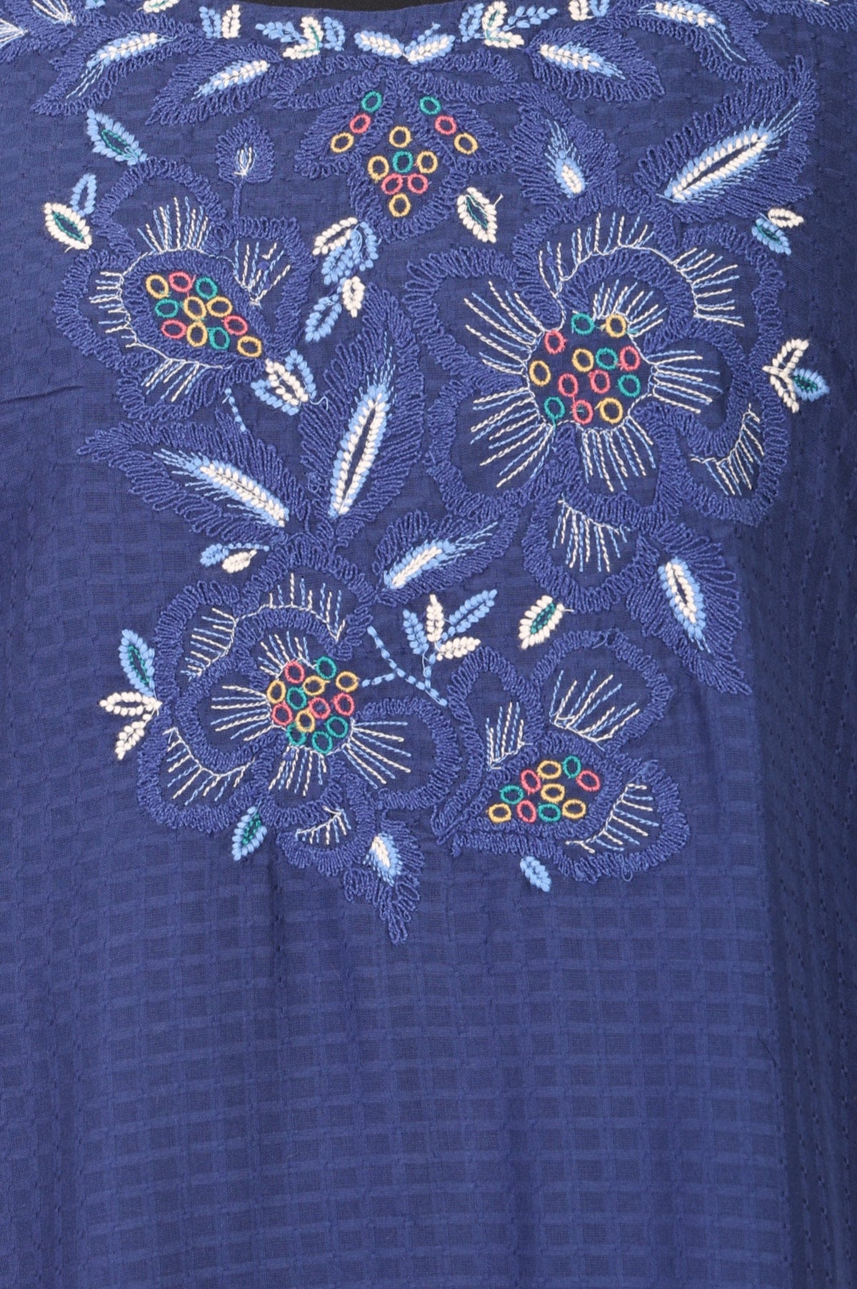Blue Embroidered Pure Cotton Straight Kurta