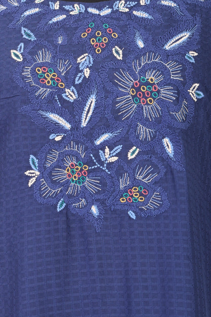 Blue Embroidered Pure Cotton Straight Kurta