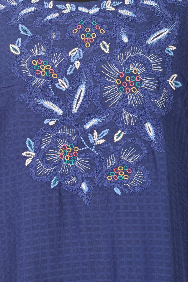 Blue Embroidered Pure Cotton Straight Kurta
