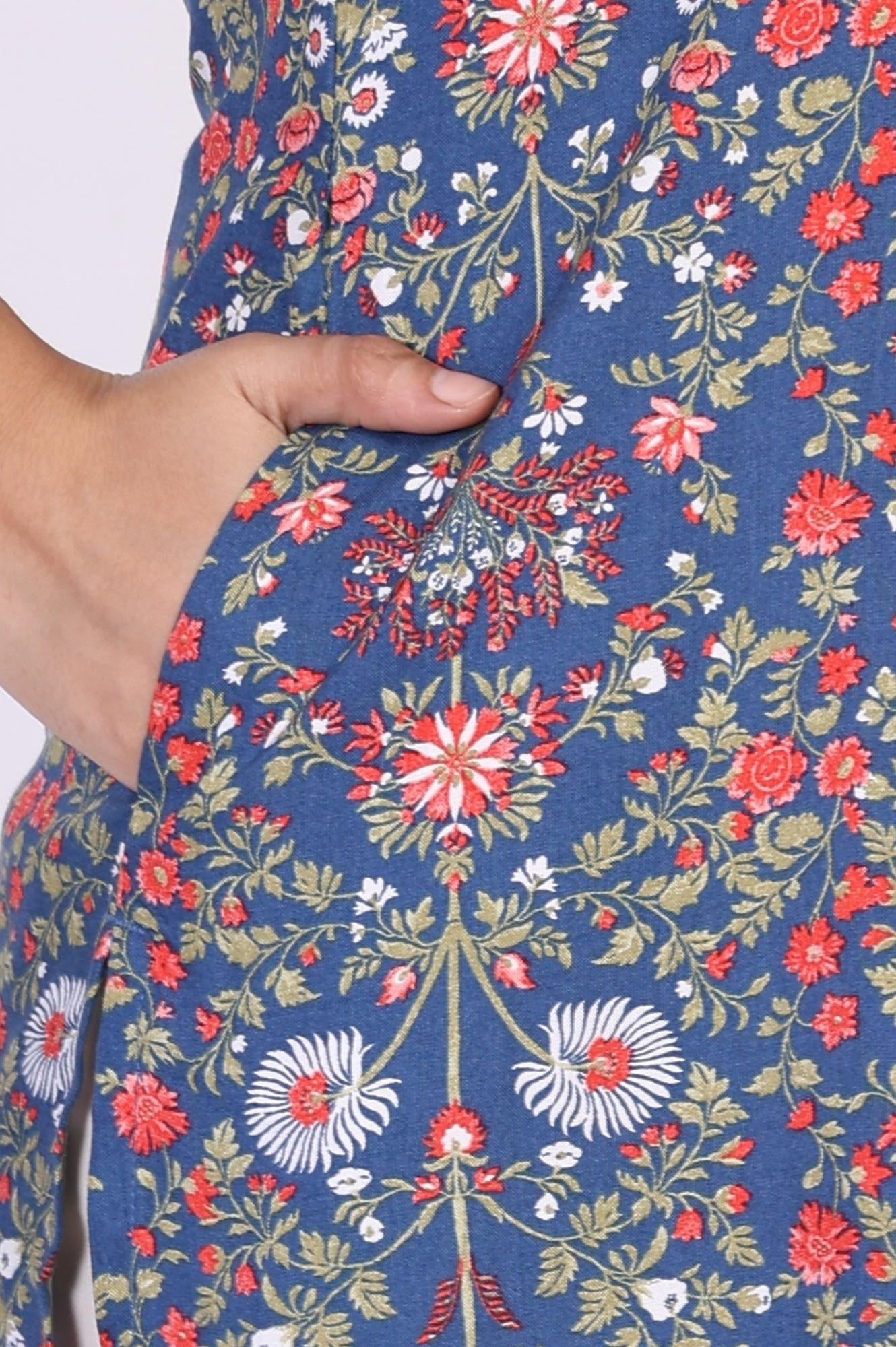 Blue Floral Print Straight Rayon Kurta