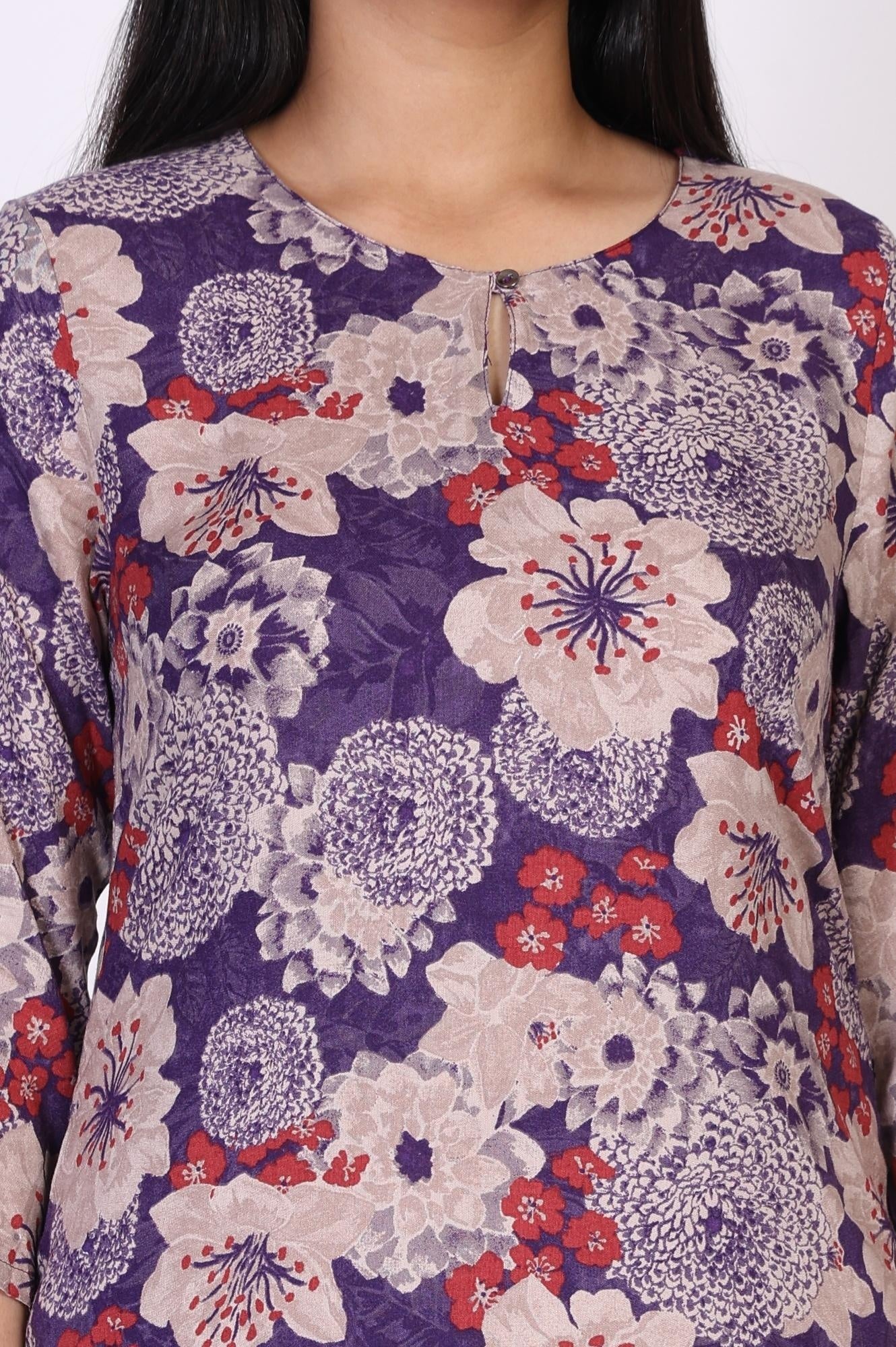 Purple Floral Straight Rayon Kurta