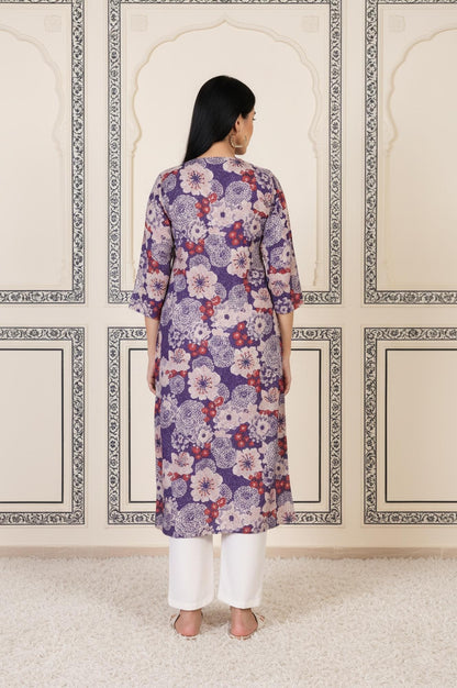 Purple Floral Straight Rayon Kurta