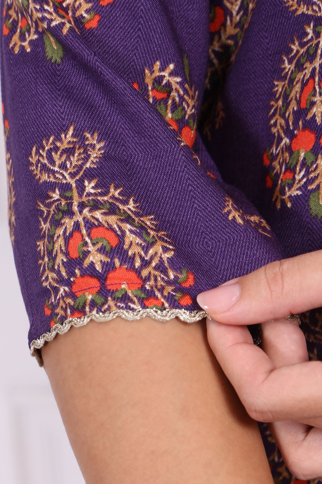 Purple Floral Printed Lace Rayon Straight Kurta