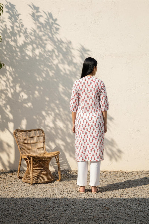 Beige Floral Straight Cotton Kurta