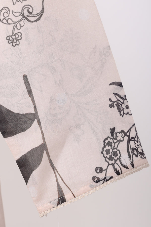 Cream Floral Printed Lace Chiffon Straight Kurta