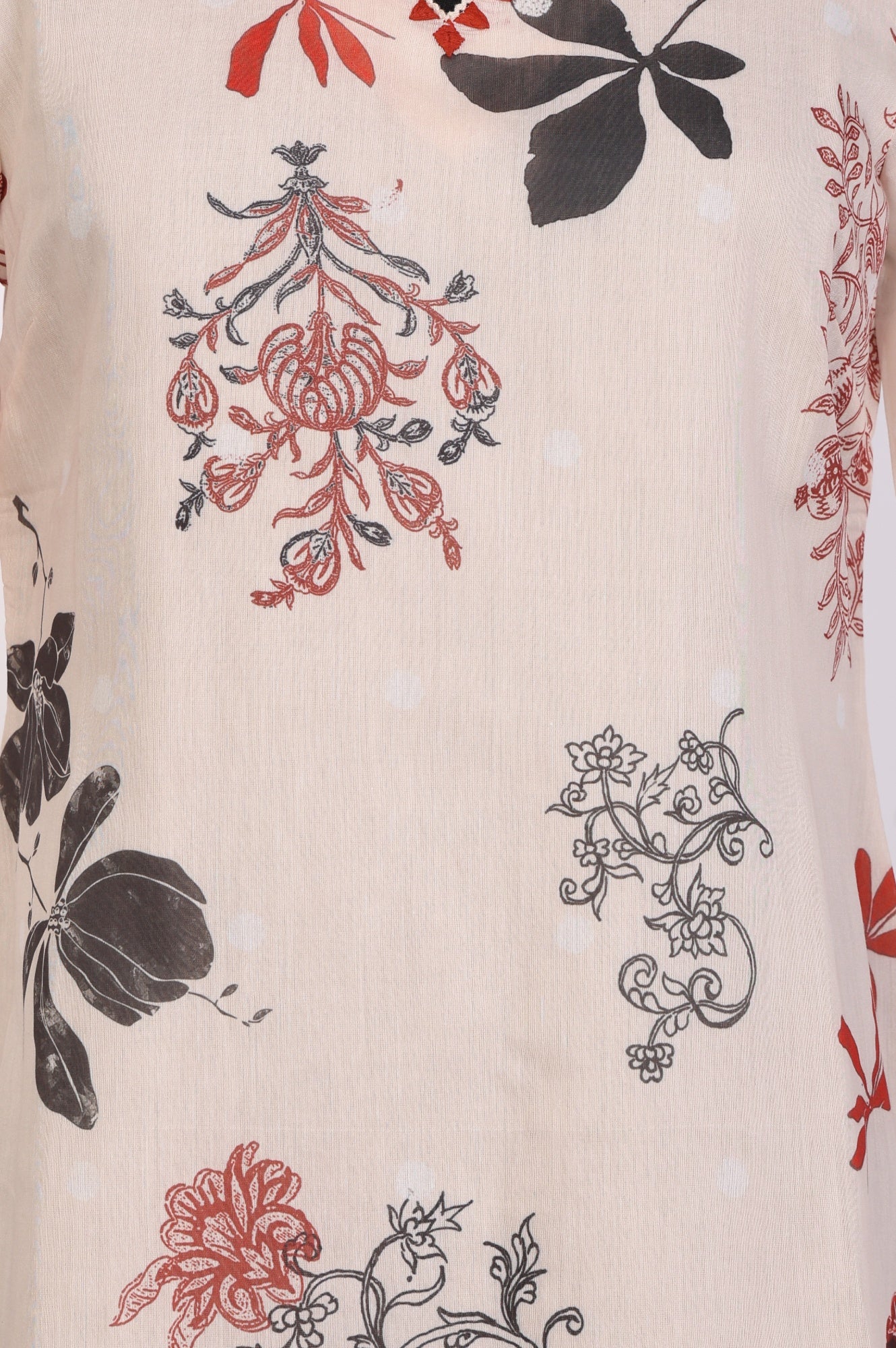 Cream Floral Printed Lace Chiffon Straight Kurta