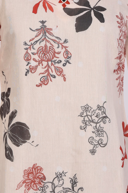 Cream Floral Printed Lace Chiffon Straight Kurta