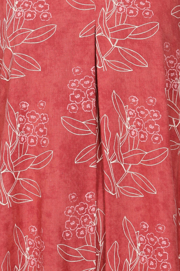 Rust Floral Printed Rayon A-line Dress