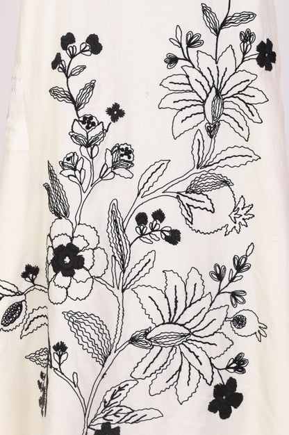 Off White Thread Embroidered Pure Cotton A-line Dress