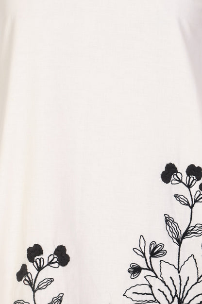 Off White Thread Embroidered Pure Cotton A-line Dress