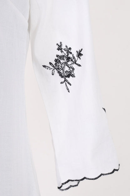 White Embroidered Cotton Rayon Straight Kurta