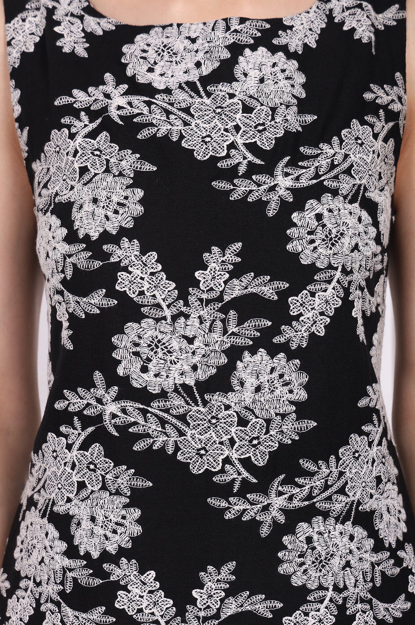 Black Embroidered A-Line Rayon Dress