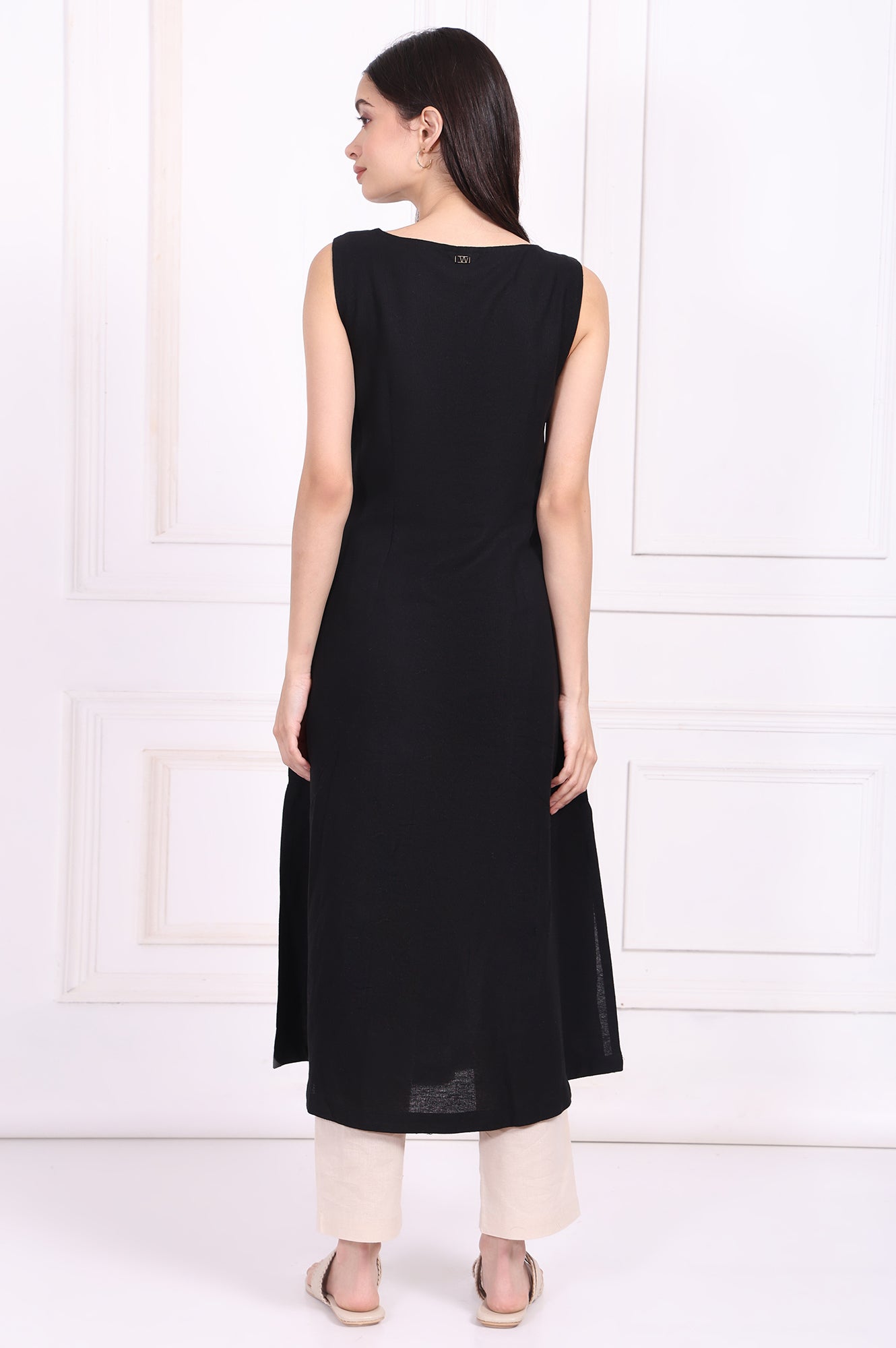 Black Embroidered A-Line Rayon Dress