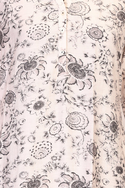 Off-White Floral Printed Straight Kurta
