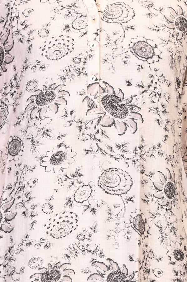 Off-White Floral Printed Straight Kurta