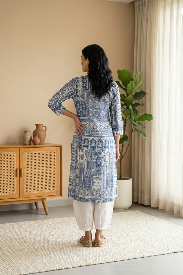 Blue Ethnic Motifs Printed Straight Kurta