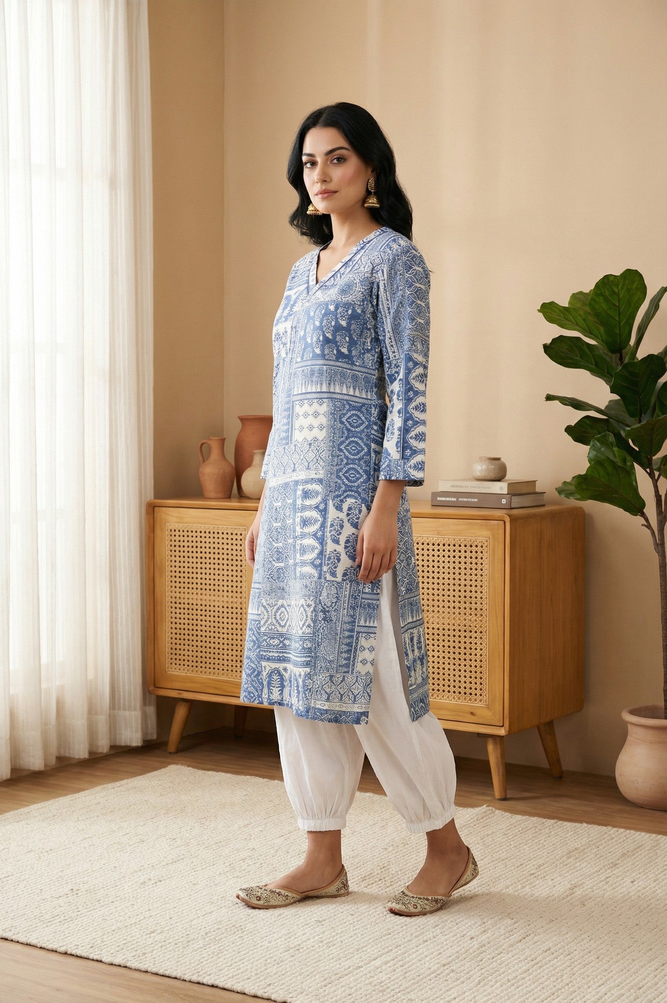 Blue Ethnic Motifs Printed Straight Kurta