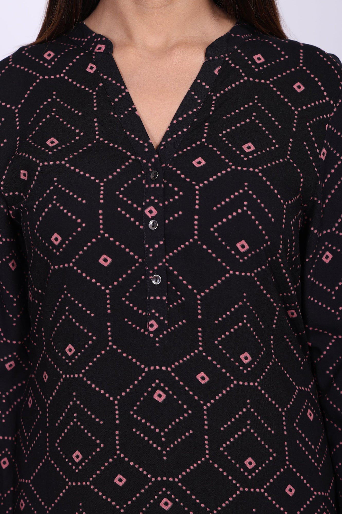 Black Geometric Printed Rayon Straight Kurta