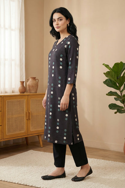 Black Polka Dots Straight Kurta