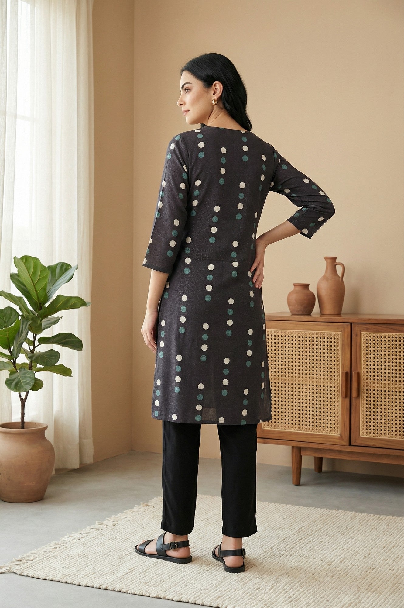 Black Polka Dots Straight Kurta