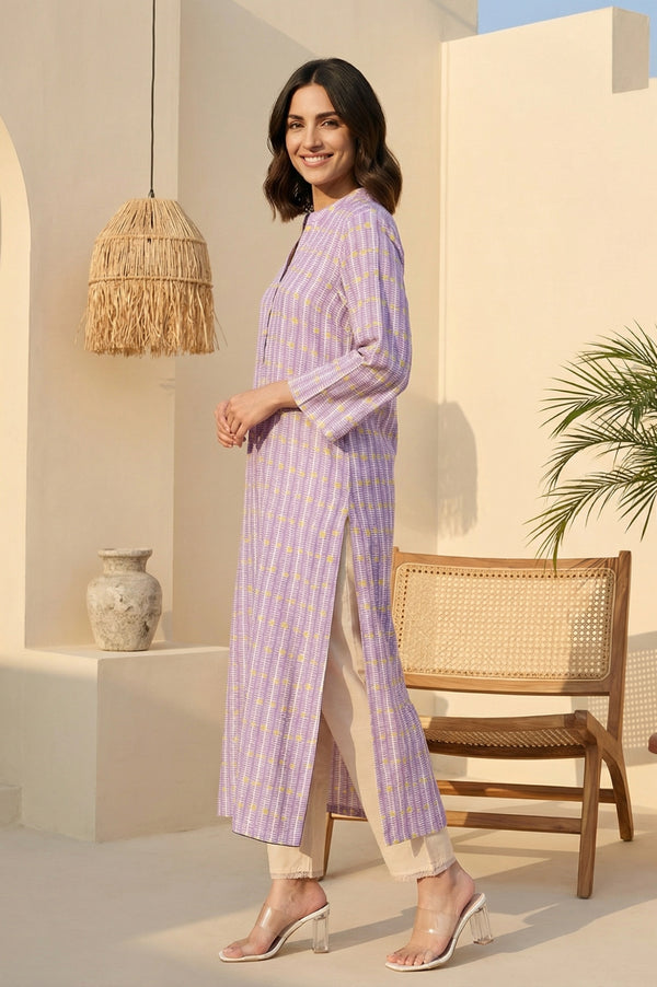 Purple Geometric Printed Rayon Straight Kurta