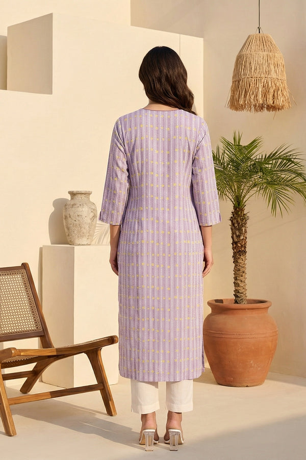 Purple Geometric Printed Rayon Straight Kurta