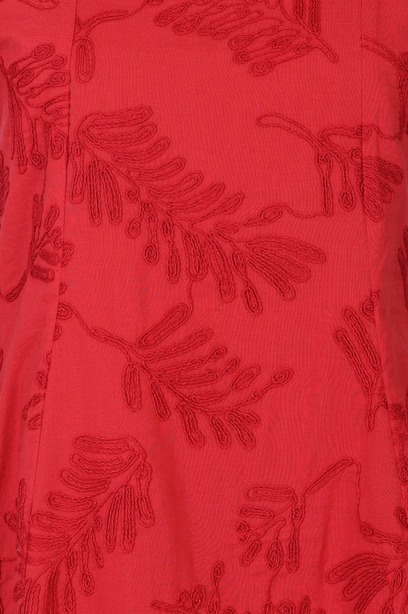 Red Thread Embroidered Pure Cotton A-line Dress