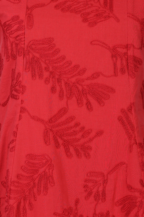Red Thread Embroidered Pure Cotton A-line Dress