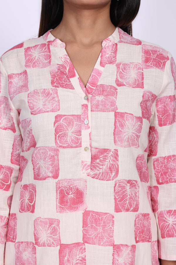 Pink Floral Printed Pure Cotton Straight Dress