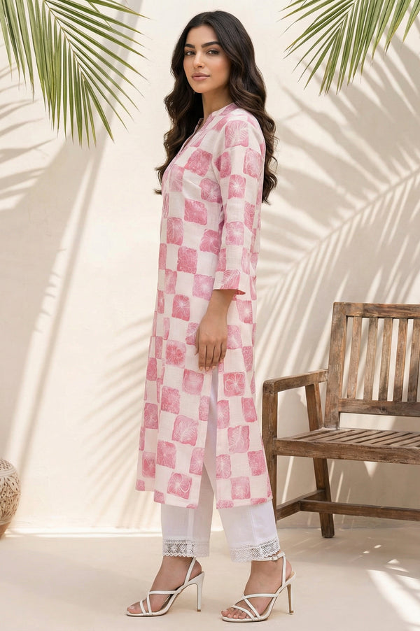 Pink Floral Printed Pure Cotton Straight Dress