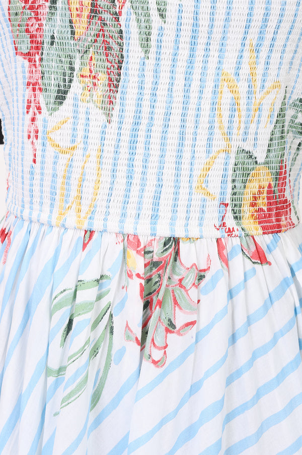 White Floral Printed Pure Cotton Sleeveless Flared Dress