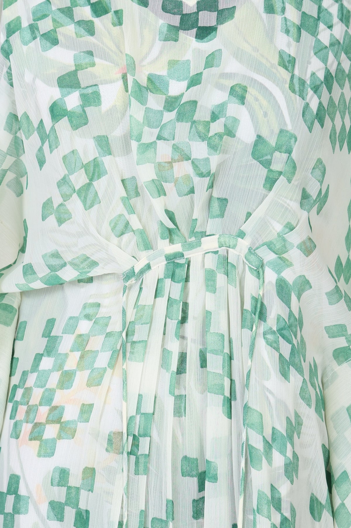 Green Geometric Printed Chiffon Kaftan Dress with Inner