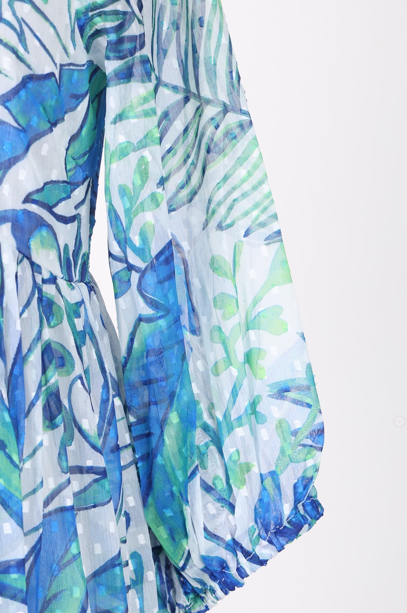 White Tropical Printed Chiffon Flared Dress