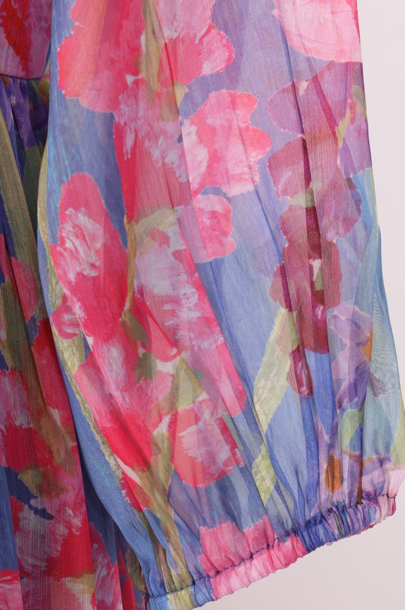 Blue Floral Printed Chiffon Flared Dress