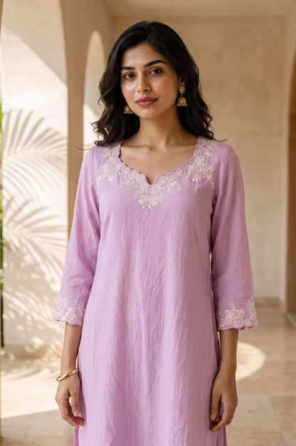 Lavender Embroidered Straight Kurta