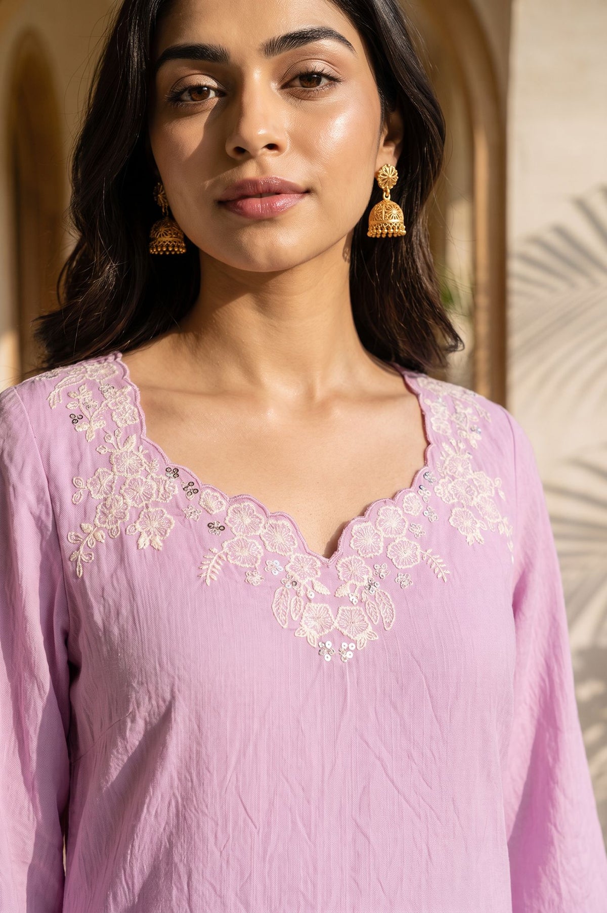 Lavender Embroidered Straight Kurta