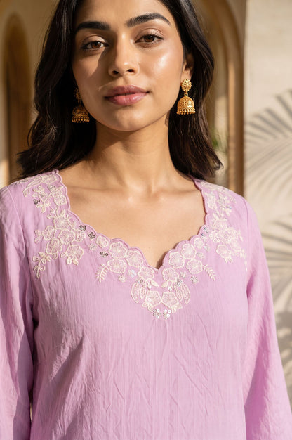 Lavender Embroidered Straight Kurta