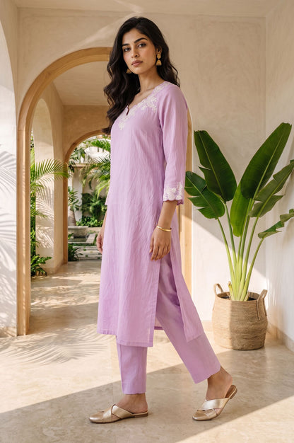 Lavender Embroidered Straight Kurta