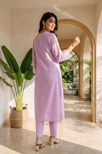 Lavender Embroidered Straight Kurta