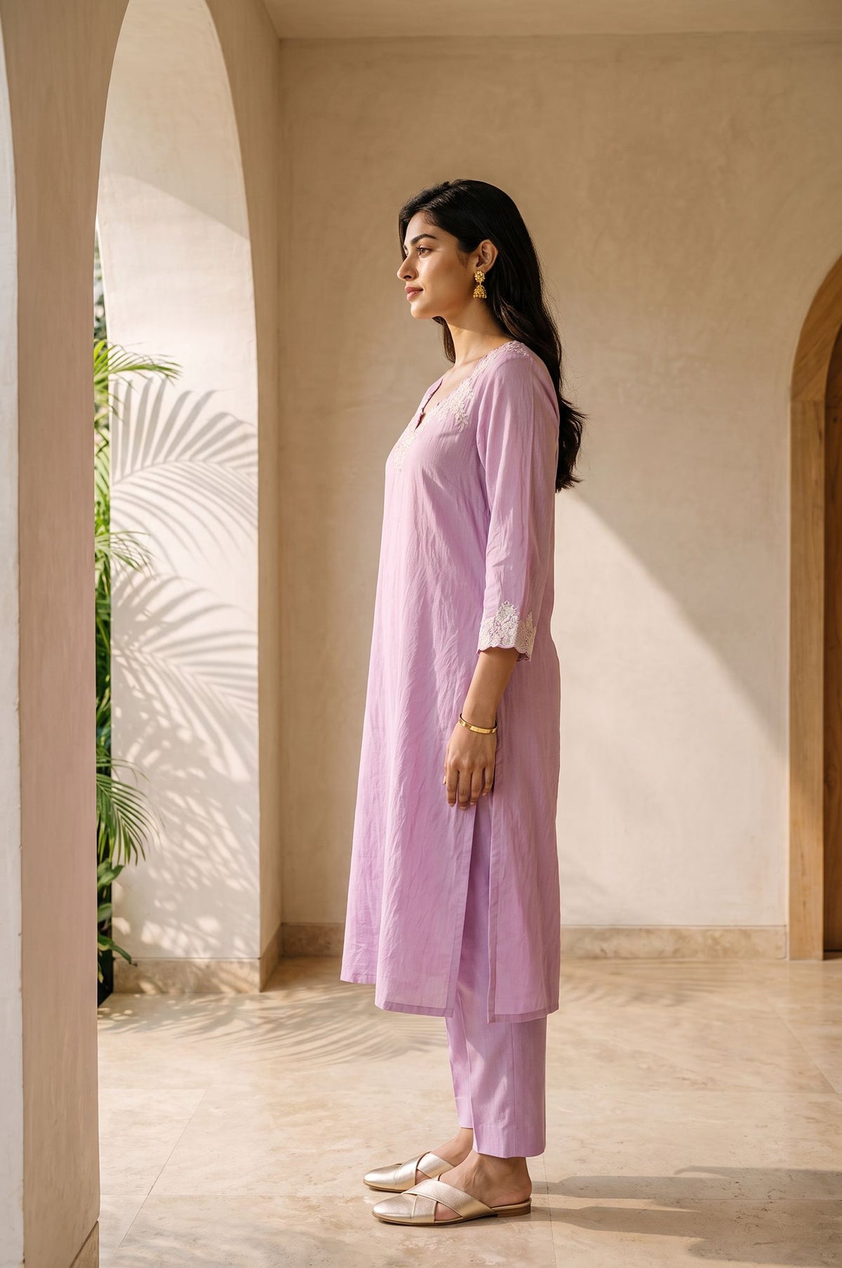 Lavender Embroidered Straight Kurta
