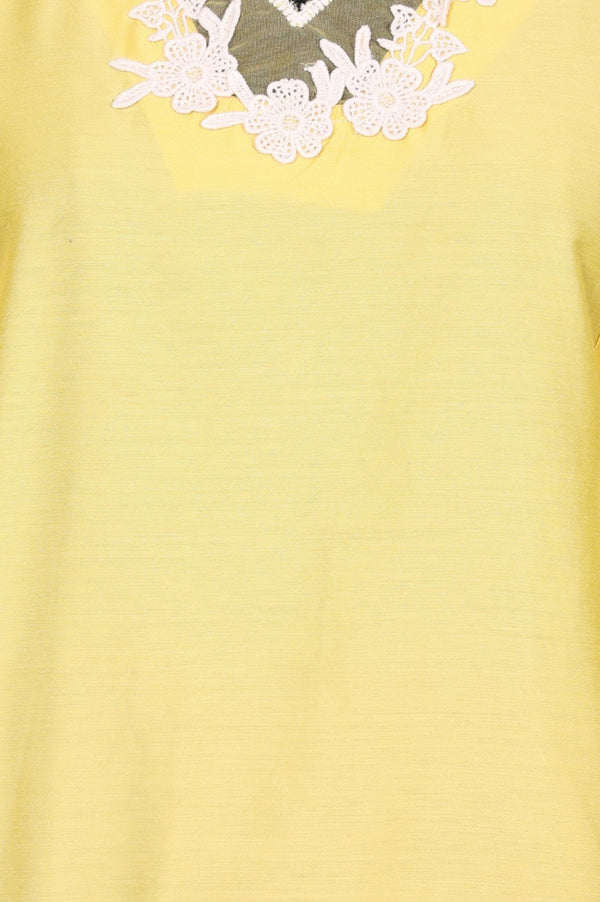 Yellow Applique Lace A-line Kurta