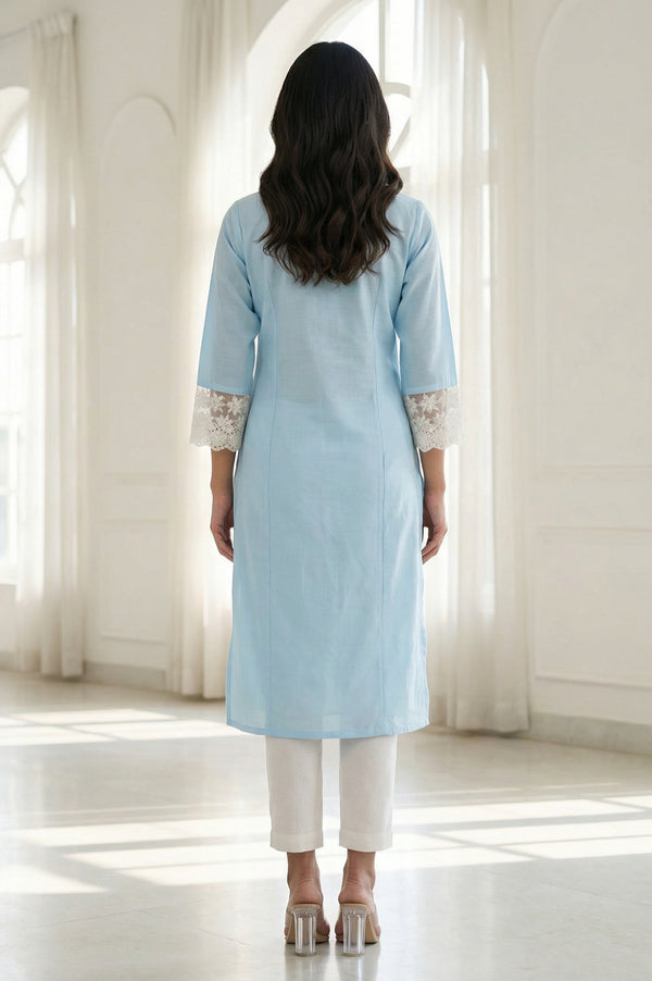 Light Blue Embroidered A-line Kurta